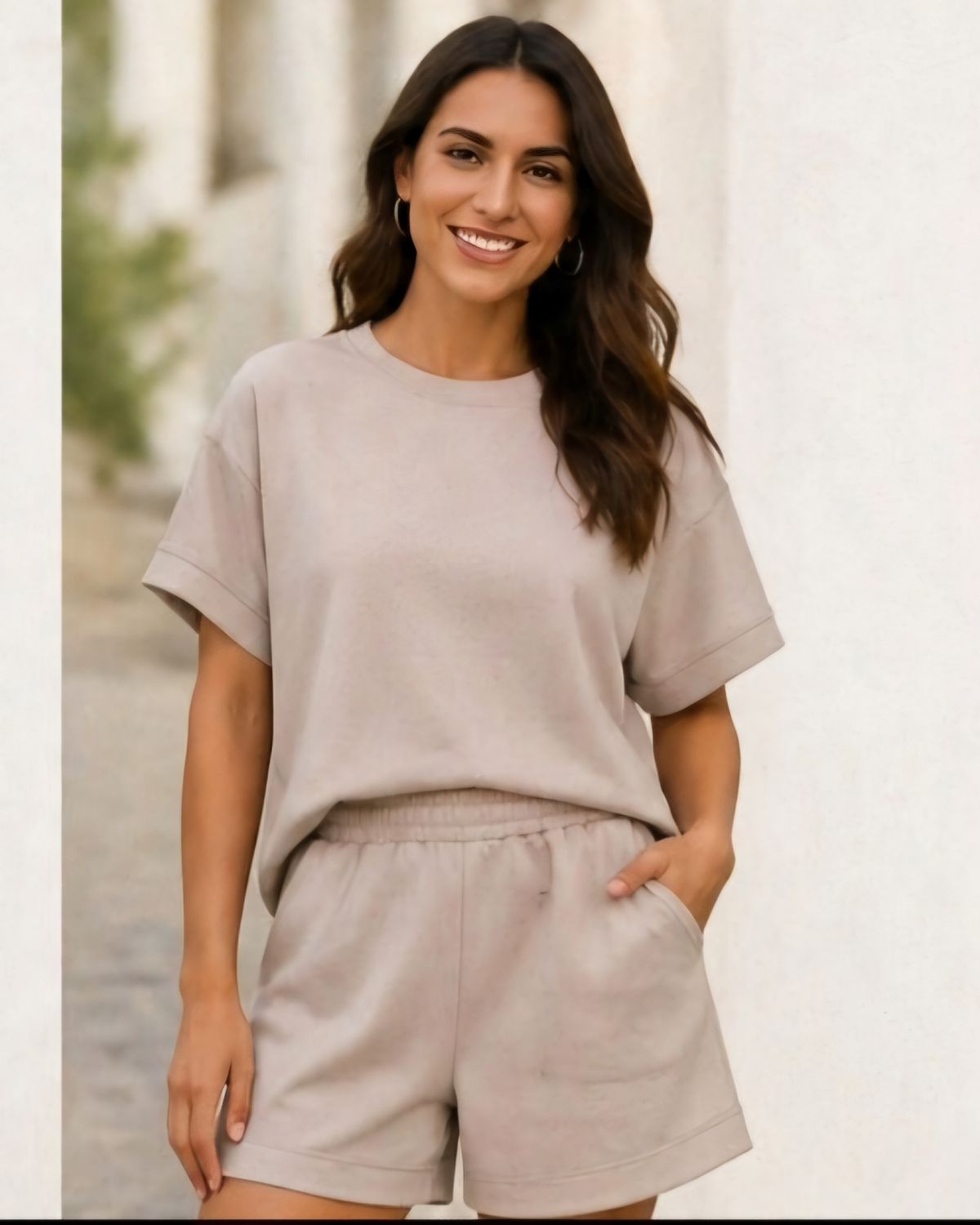 2 delig sportief setje taupe