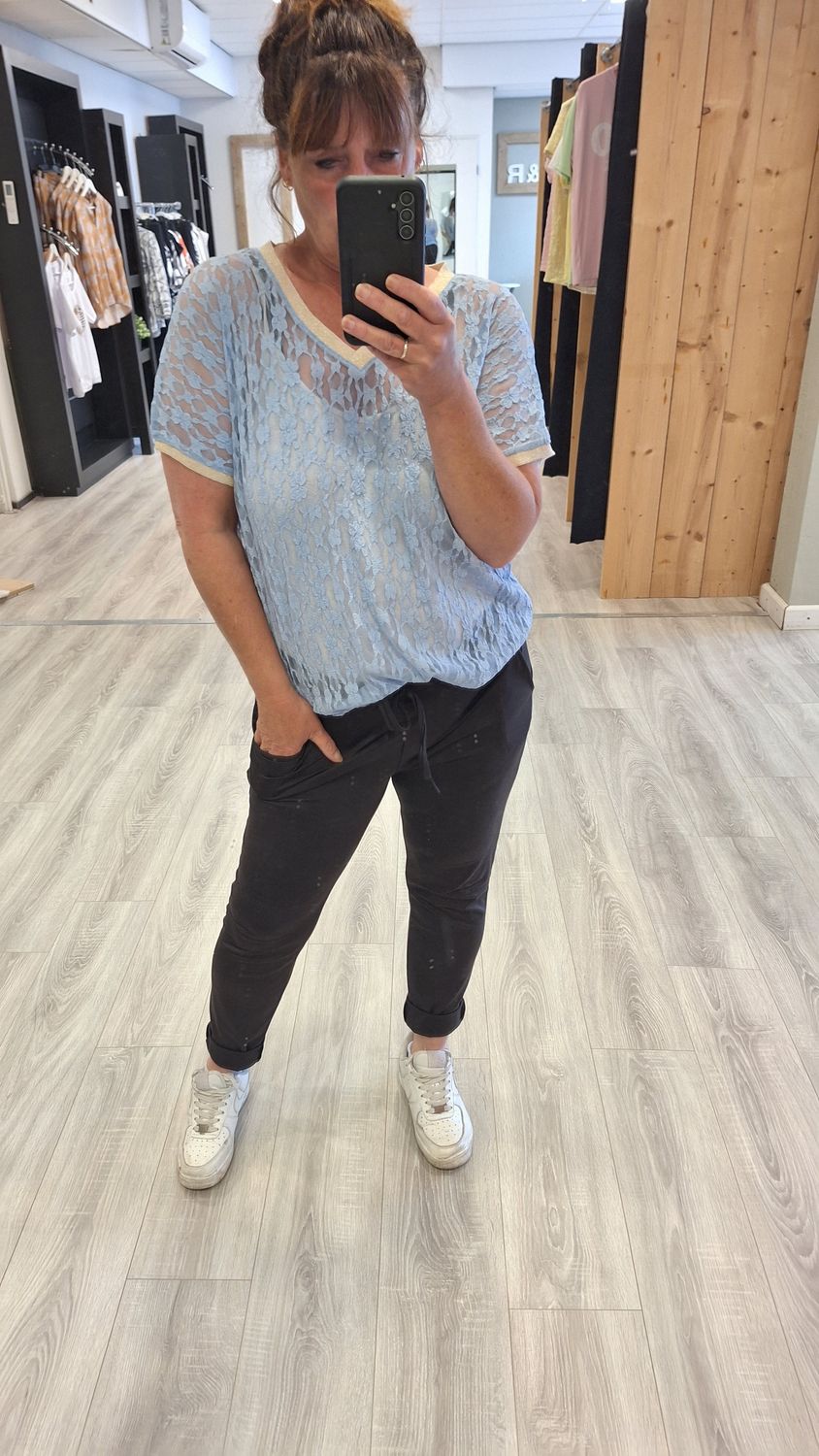 Lace Top v hals blauw