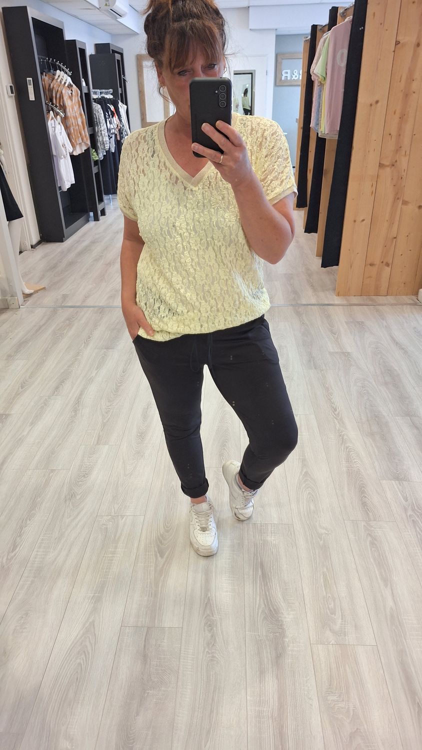 Lace Top  v hals geel