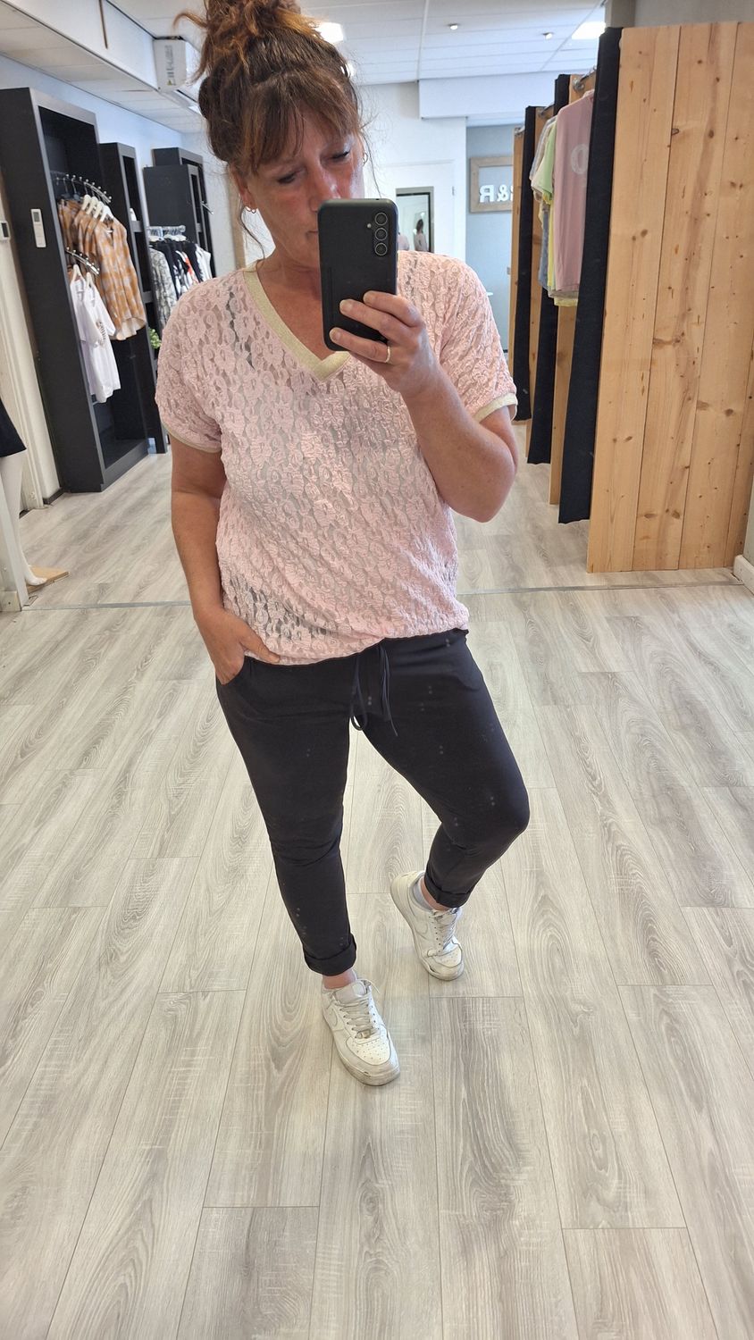 Lace Top v hals roze