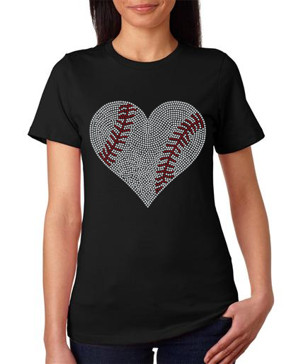 Baseball Heart Women&#39;s Rhinestone T-Shirt