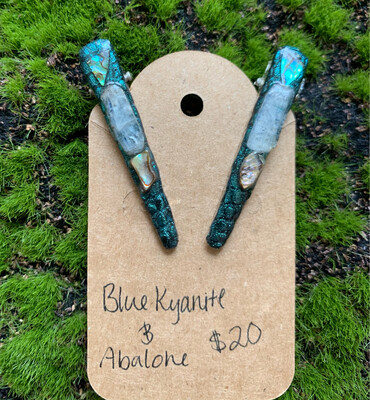 Blue Kyanite & Abalone Shell Hair Clips