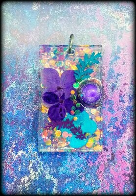 Purple and Light Blue Flower Resin Pendant Necklace
