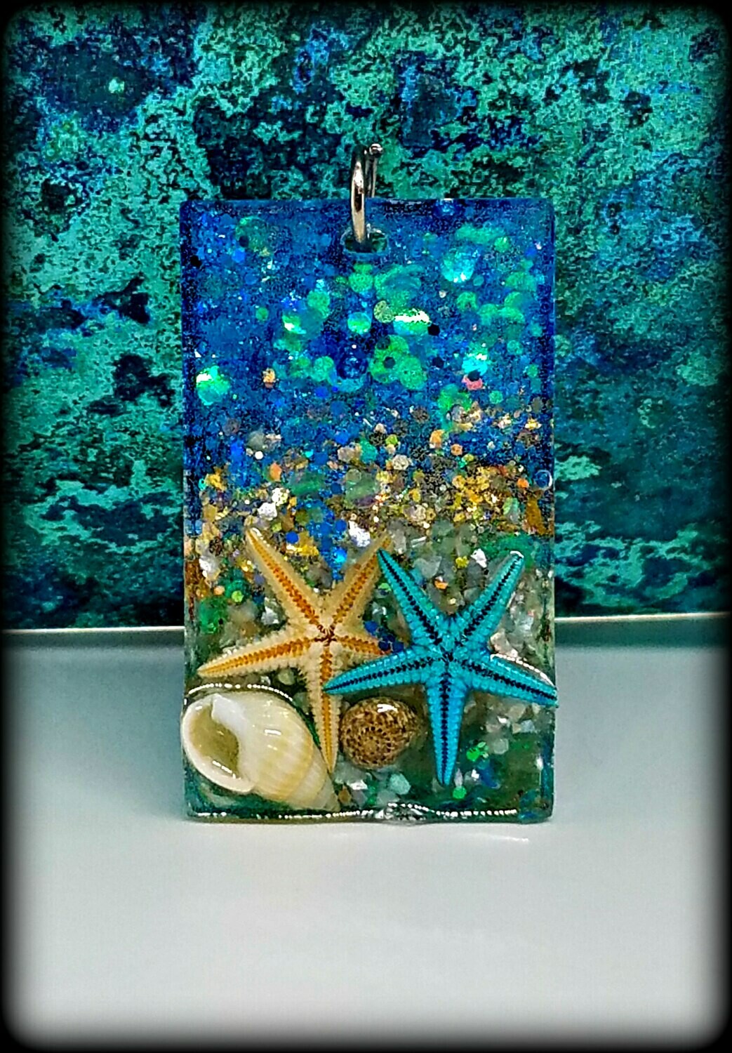 Electric Blue Beach Themed Resin Pendant Necklace