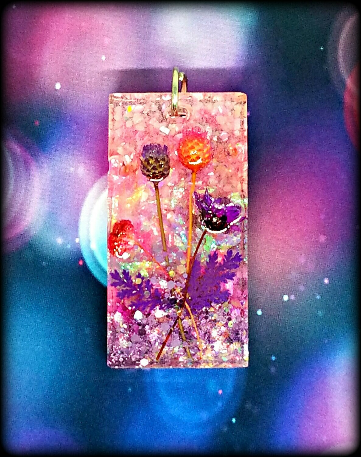 Pink and Purple Flower Resin Charm Pendant Necklace
