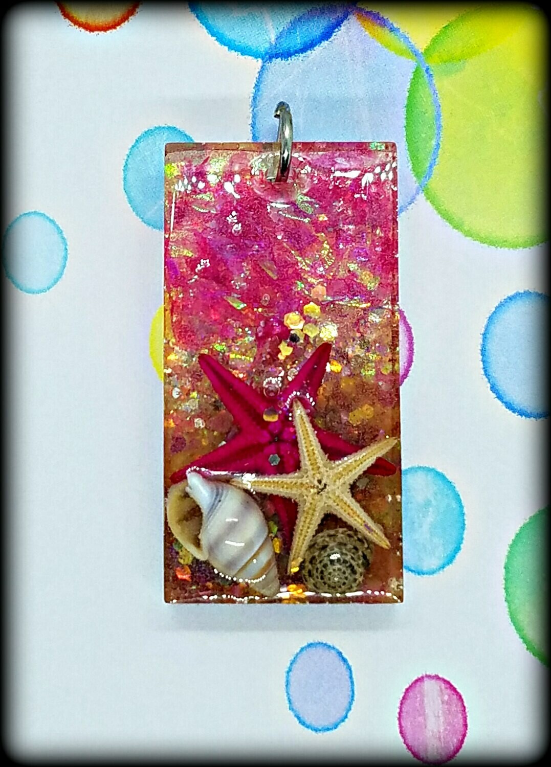 Deep Pink Beach Inspired Resin Pendant Necklace