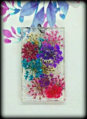 Pink, Purple, and Blue Floral Resin Pendant Charm Necklace