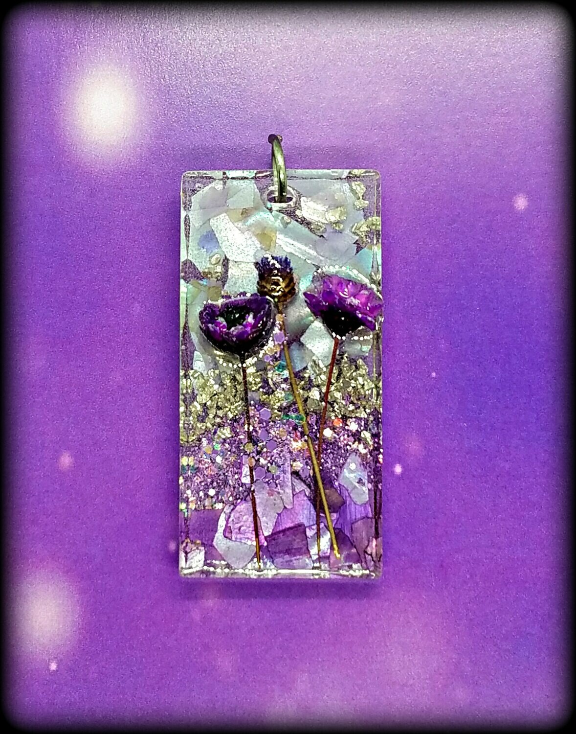 Purple and Lavender Flower Resin Botanical Necklace Pendant Charm