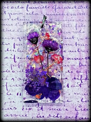 Lavender and Pink Flower Resin Pendant Necklace Charm