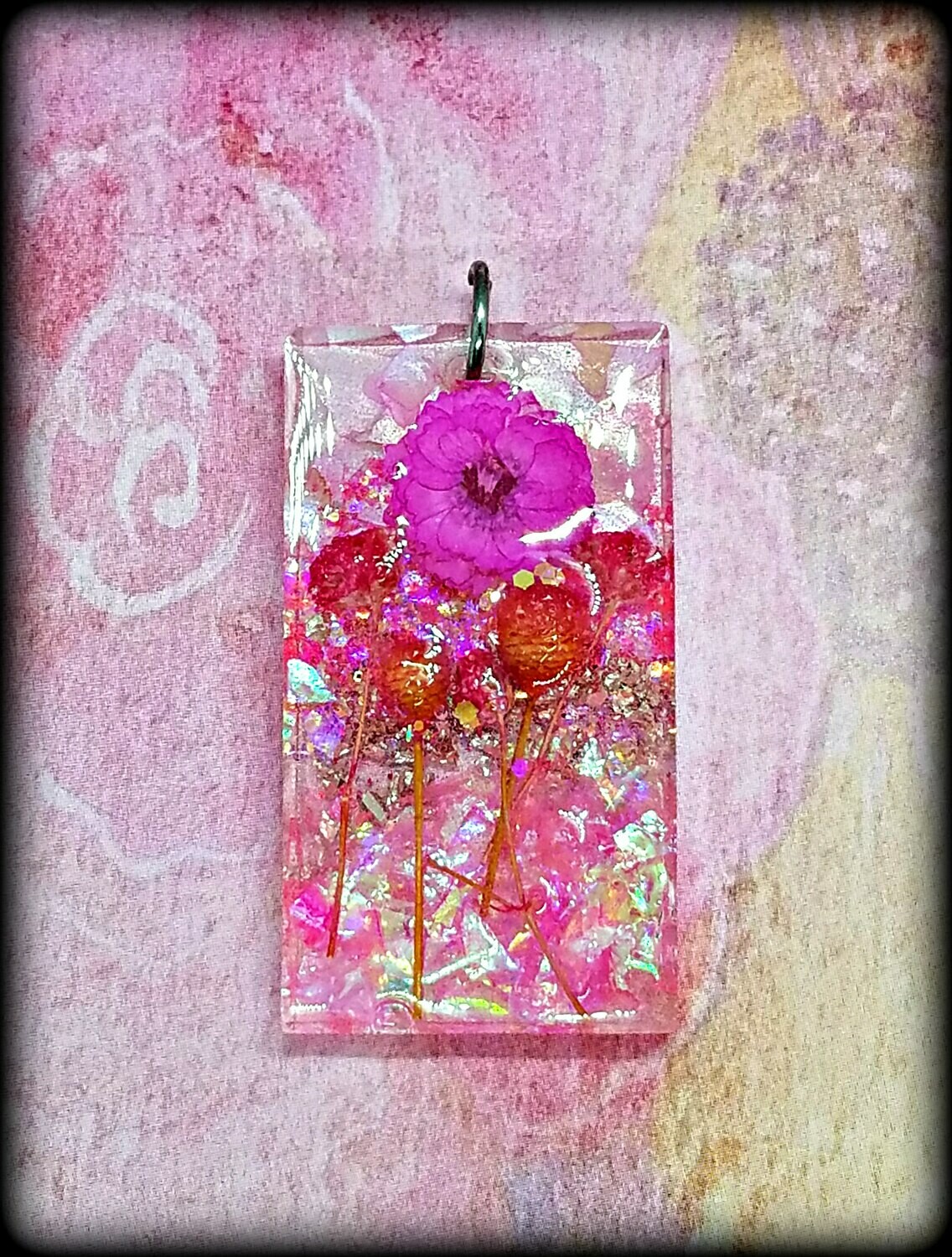 Fuchsia Pink Flower Resin Charm Pendant Necklace