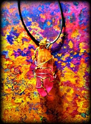 Orange and Pink Wire Wrapped Quartz Necklace (free US shipping available)