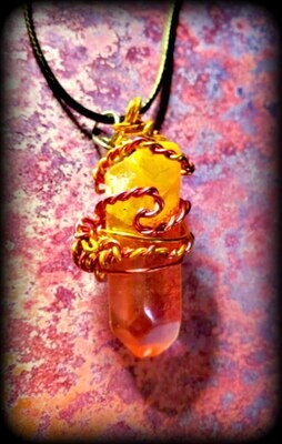 Citrus Orange and Magenta Pink Wire Wrapped Quartz Necklace (free US shipping available)