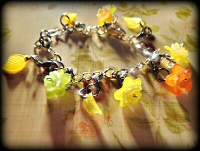 Floral Charm Bracelet - Citrus Orange, Lemon Yellow, and Lime Green (free US shipping available)