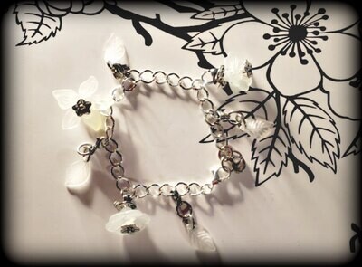 White Floral Charm Bracelet (free US shipping available)