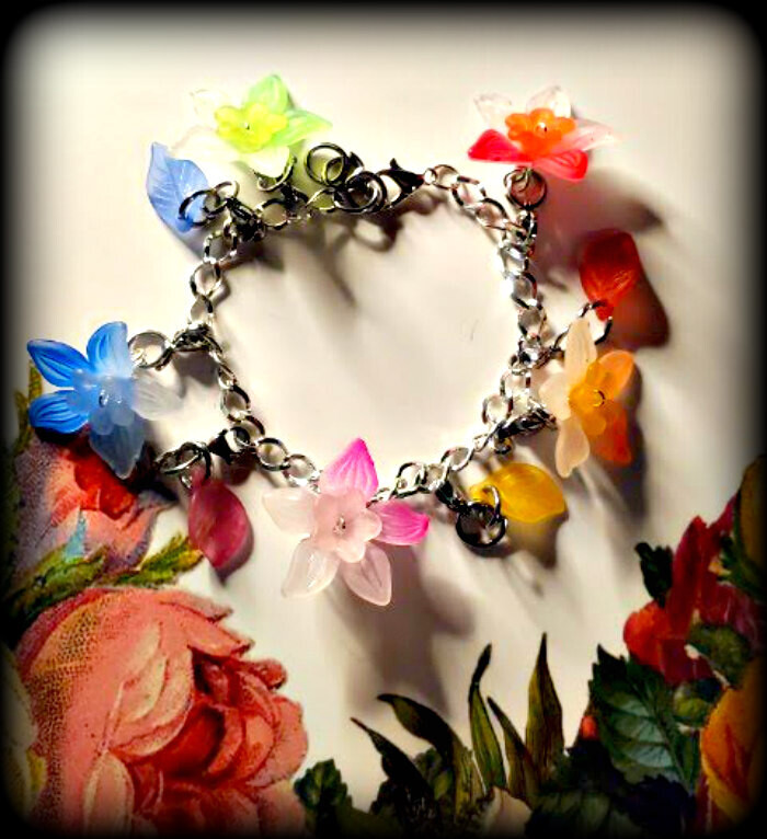 Rainbow Themed Floral Charm Bracelet - (free US shipping available)