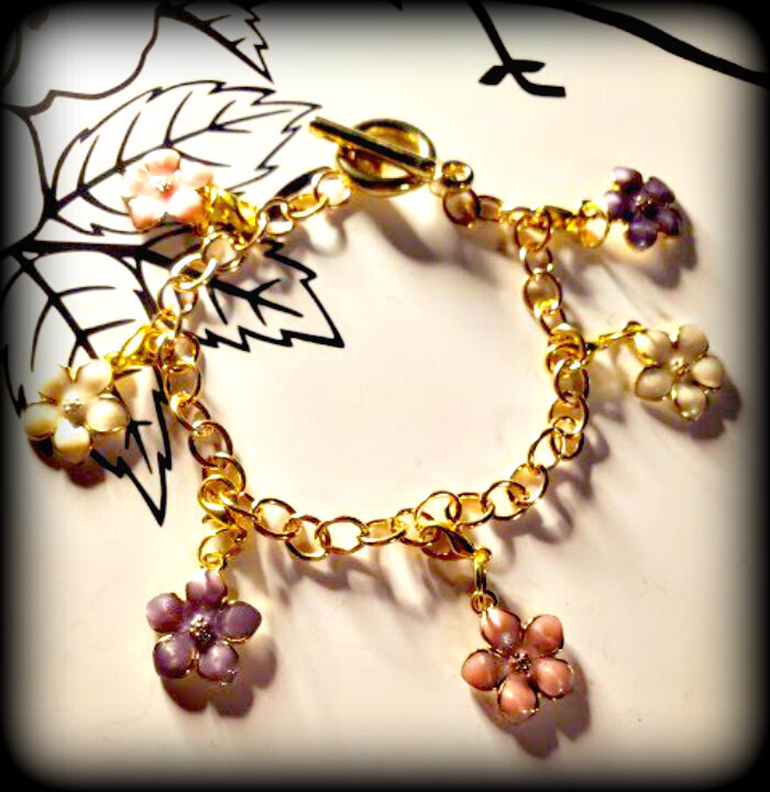 Floral Charm Bracelet - White, Lavender, and Pink (free US shipping available)