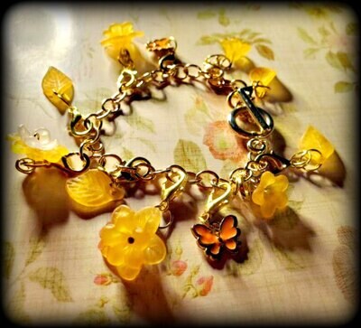 Citrus Orange Flower and Butterfly Charm Bracelet (free US shipping available)