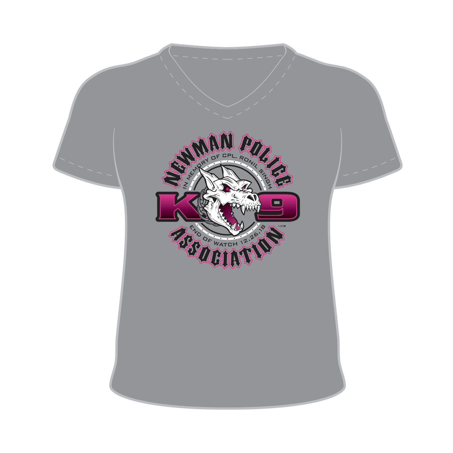 **LIMITED EDITION** Women&#39;s K9 T-Shirt Gray &amp; Pink