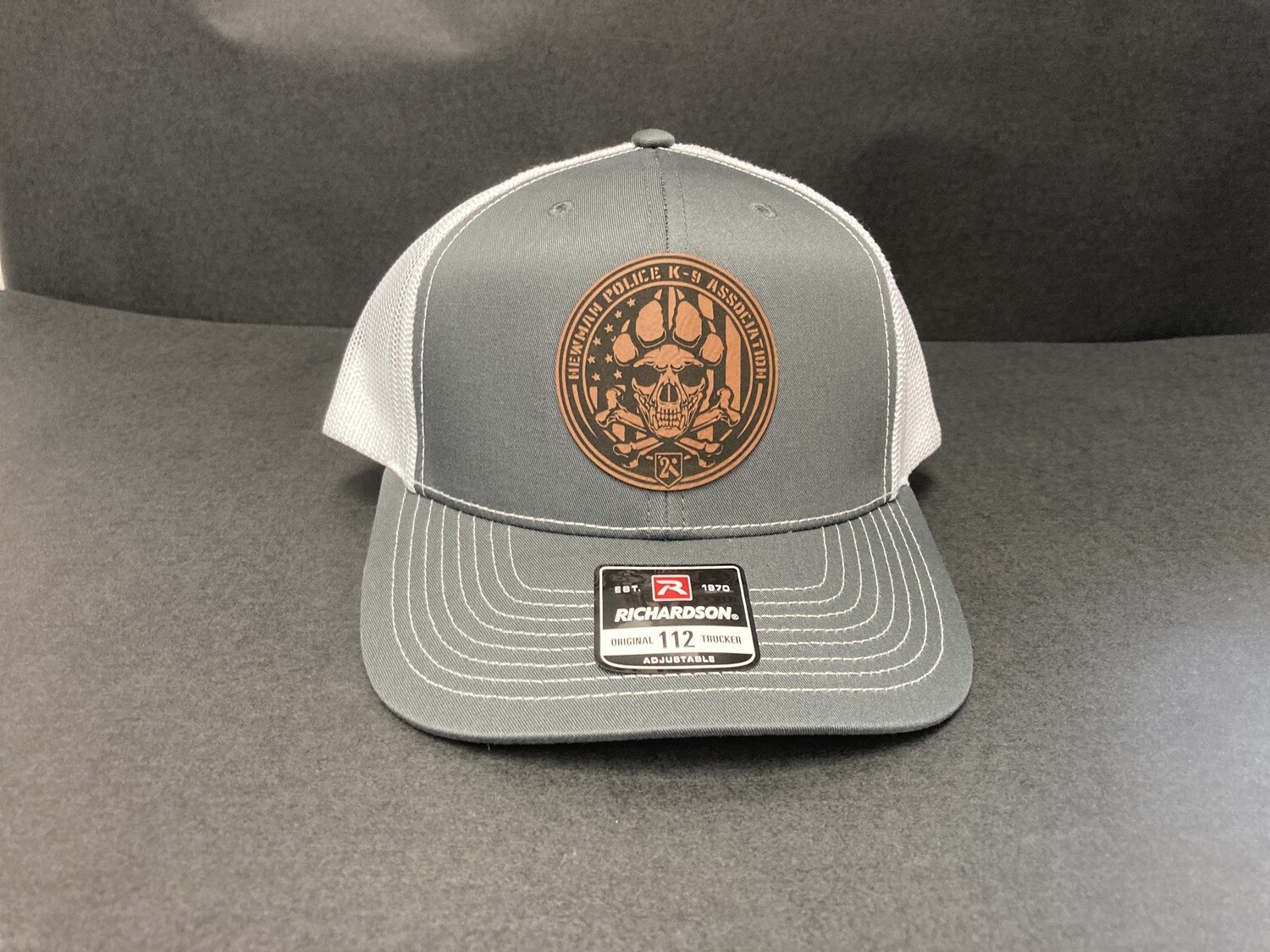 *NEW* CHARCOAL AND WHITE W/LEATHER PATCH HAT
