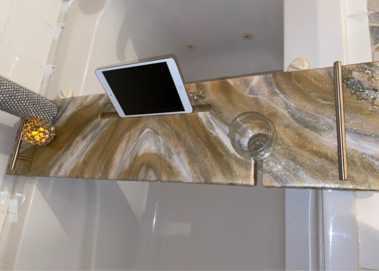 Bath Caddy, Gold, White &amp; Silver 36”