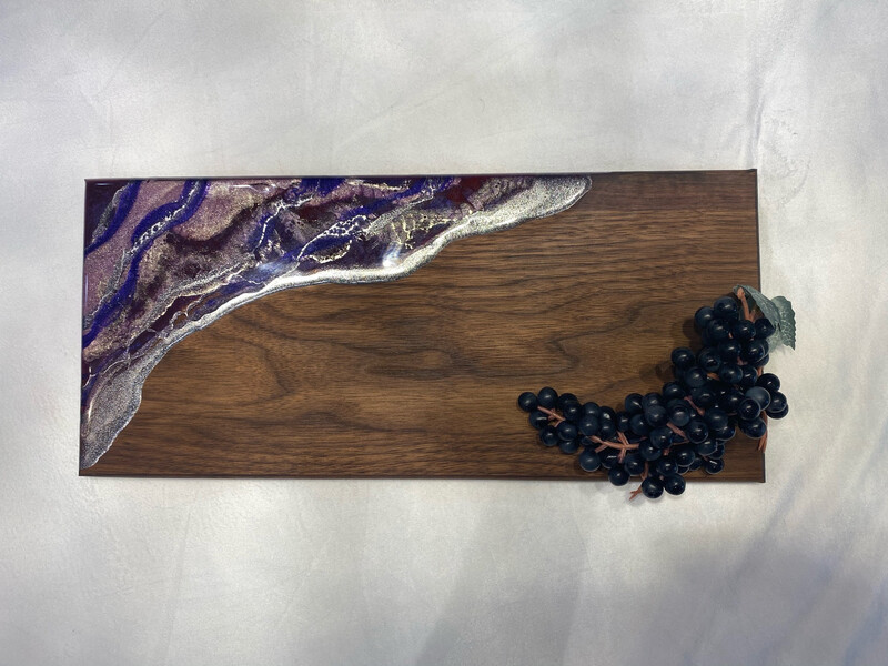 Charcuterie Board Purples, Port Red, Silver &amp; Gold On Black Walnut