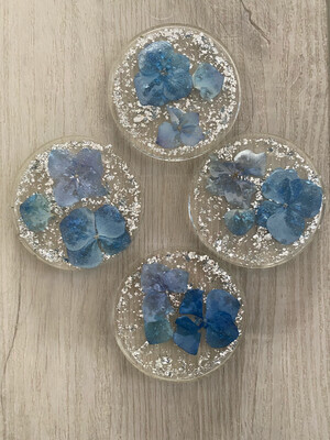 Coasters, Clear Sm Round Set/4pcs Floral, @MukLuk Magpies, Airdrie
