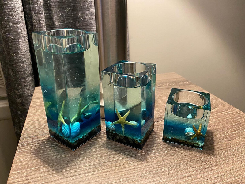 Candle Holder Set Of 3, Blue Ocean Vibe Seashells @Mukluk Magpies, Airdrie