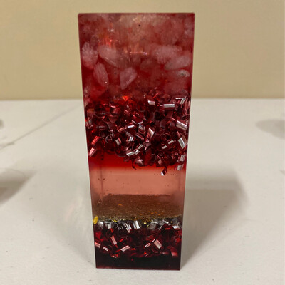 Orgonite Candle Holder (LG) Red, Strawberry Quartz W Copper Tensor