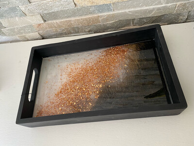 Tray black w copper leaf 15” x 9” @Mukluk Magpies Gift Shop In Airdrie