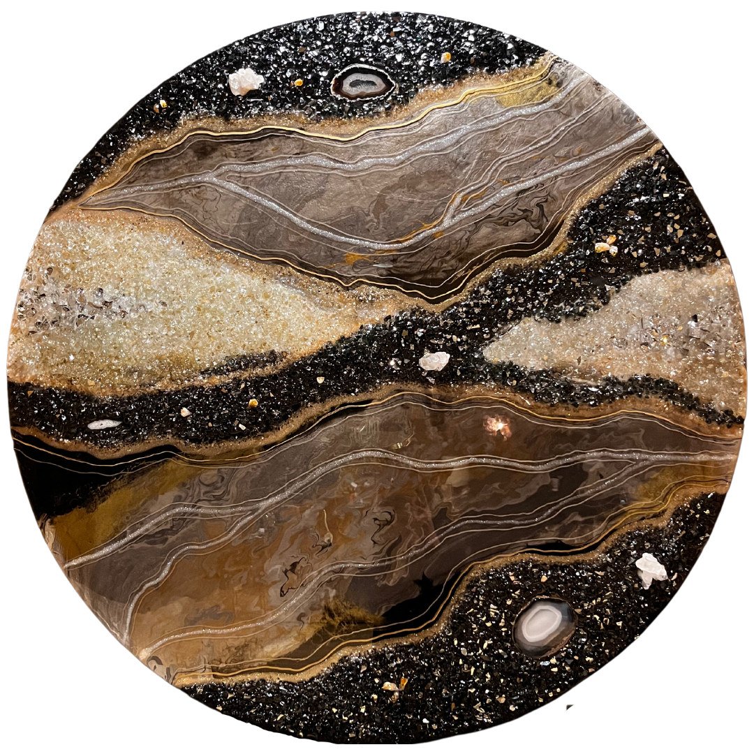 Ornate Slate, 46.5&quot; diameter Gemstone Art