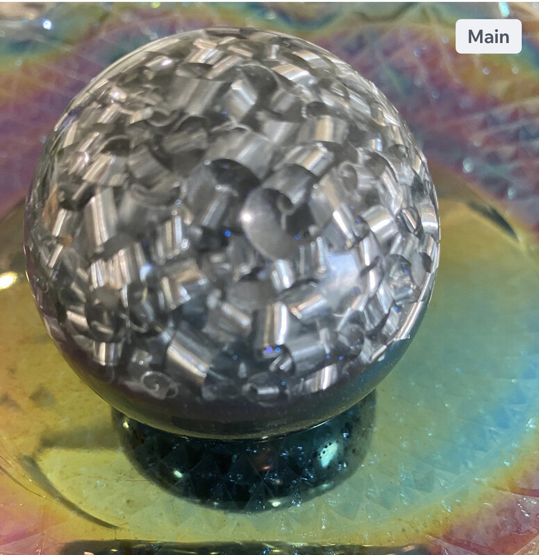 Orgonite Sphere Sm (2 1/4” diam) black &amp; clear