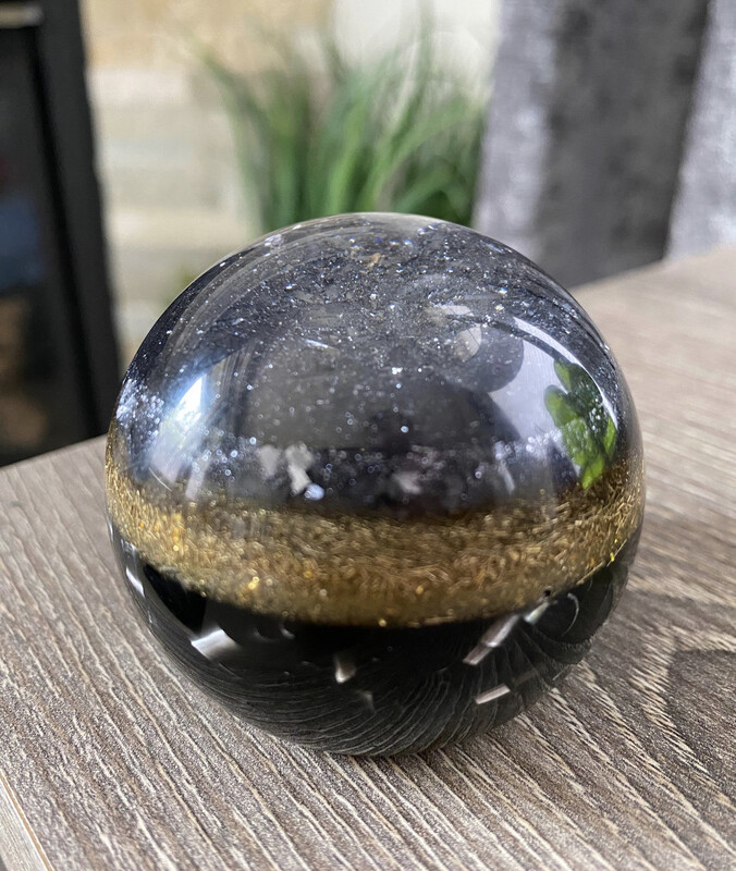 Orgonite Sphere Sm (2 1/4” diam) black &amp; gold