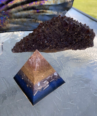 Orgonite pyramid (2.2”h x 2”w) purple blue