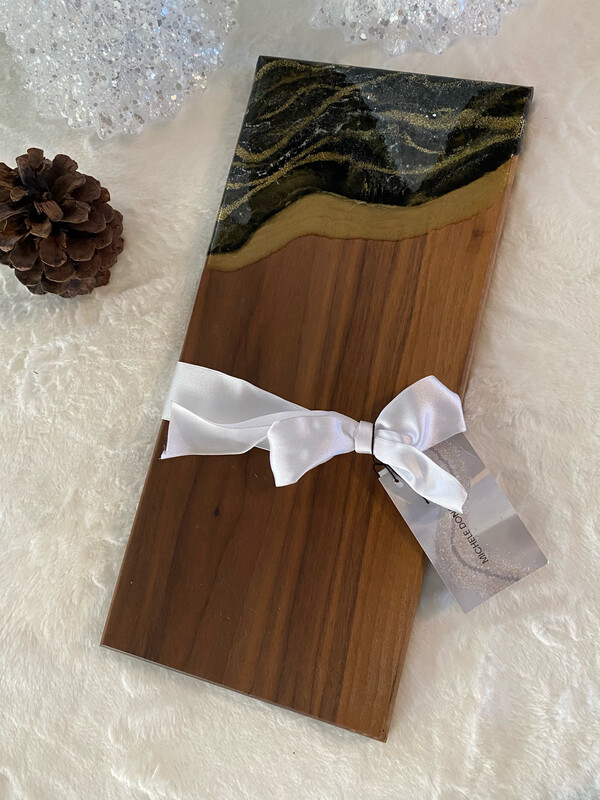 Charcuterie Server Black Gold Silver On Black Walnut