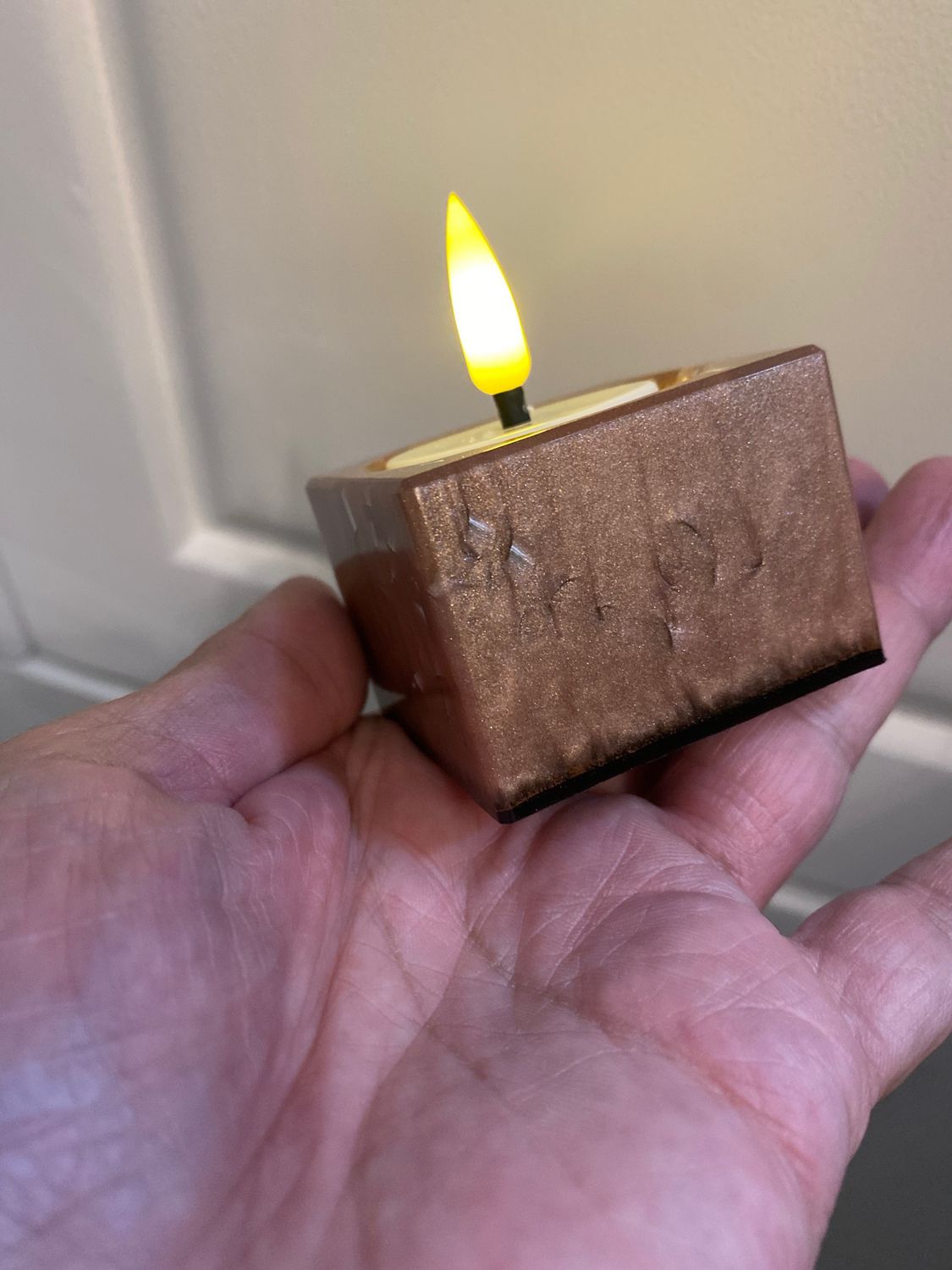 Orgonite Candle Holder, Sq Rose Gold
