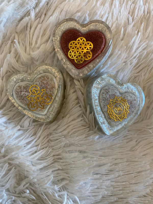 Orgonite Heart Shape (puck/tb) , White 3”w X 1.2”d