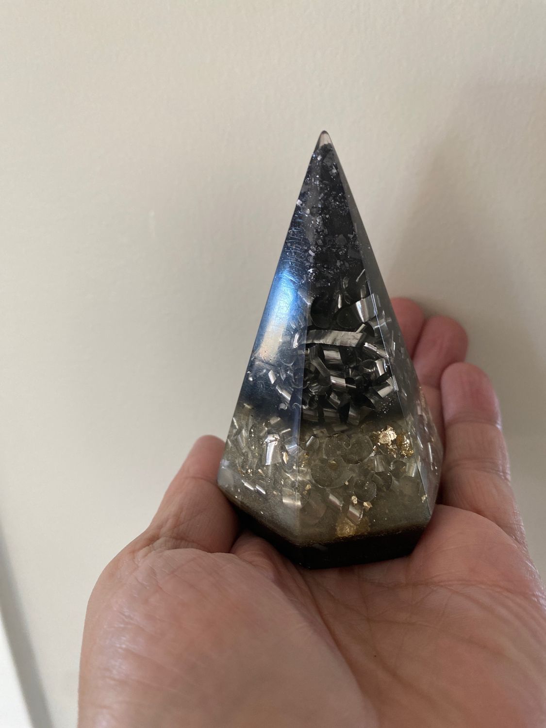 Orgonite Pyramid Hexagonal, 3.7”h Black