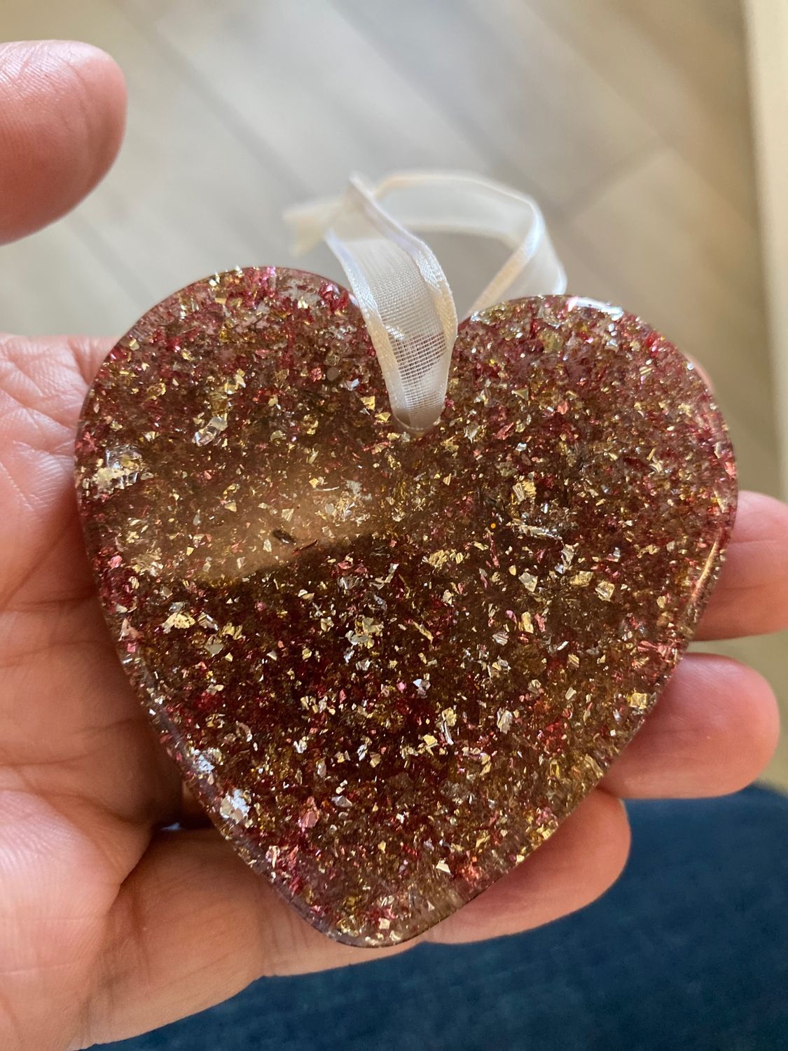 Heart Ornament Pink W Metallic Flakes