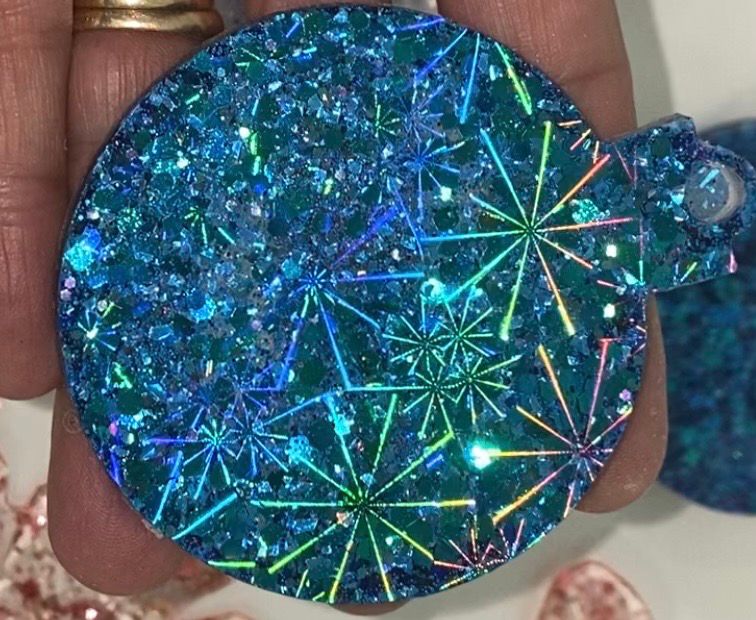 Christmas Ornament Resin W Halographic Design 2.7”