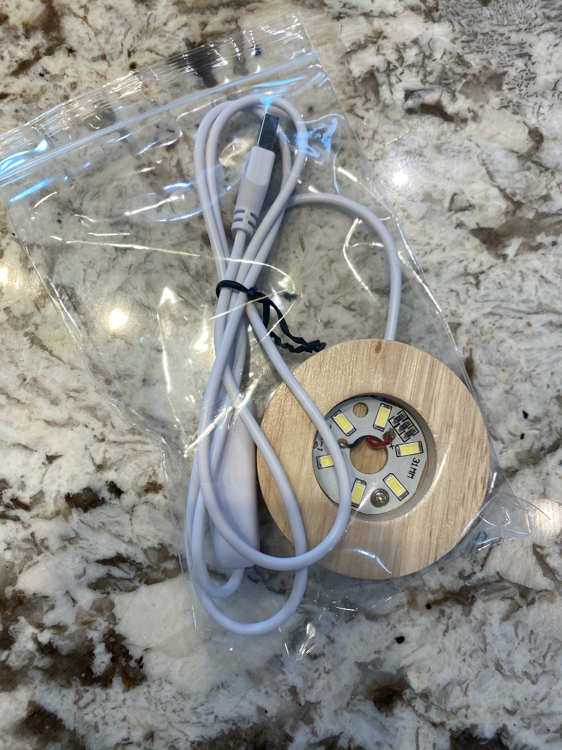 Lighted Display Stand, 2.3” Round Wood Base, White Light