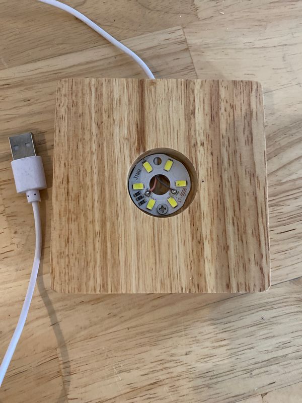 Lighted Display Stand, 4”w Square Wood Base, White Light