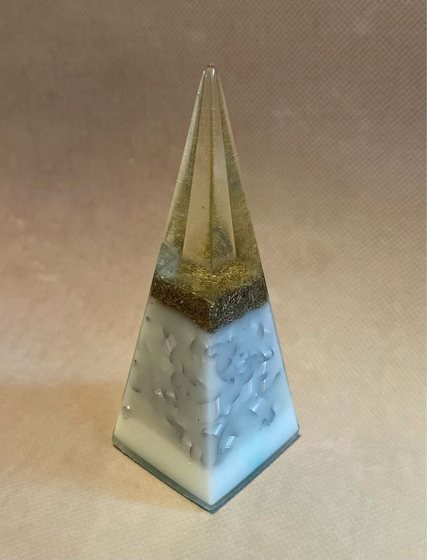 Orgonite Pillar Pyramid Sm, White, 4”h x 1.5”w