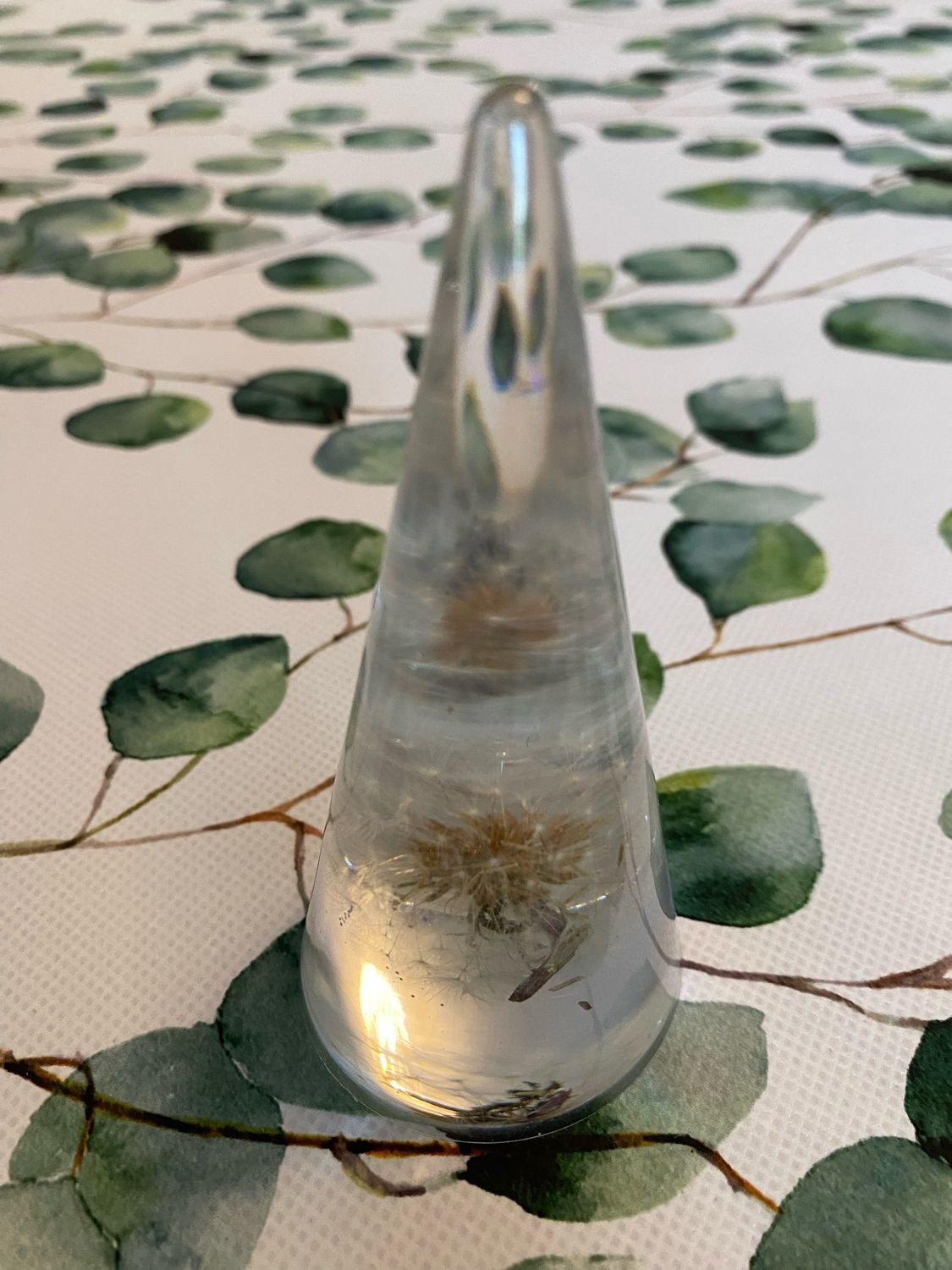 Cone Pyramid Style Ring Holder W Dried Florals/Botanicals, 4.2” X1.8”w