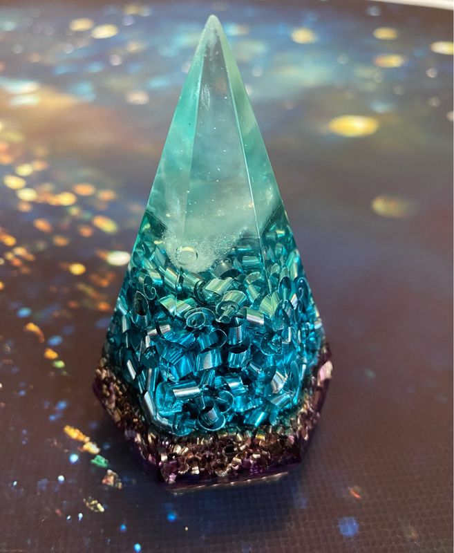 Hexagonal pyramid Orgonite 3.75”h