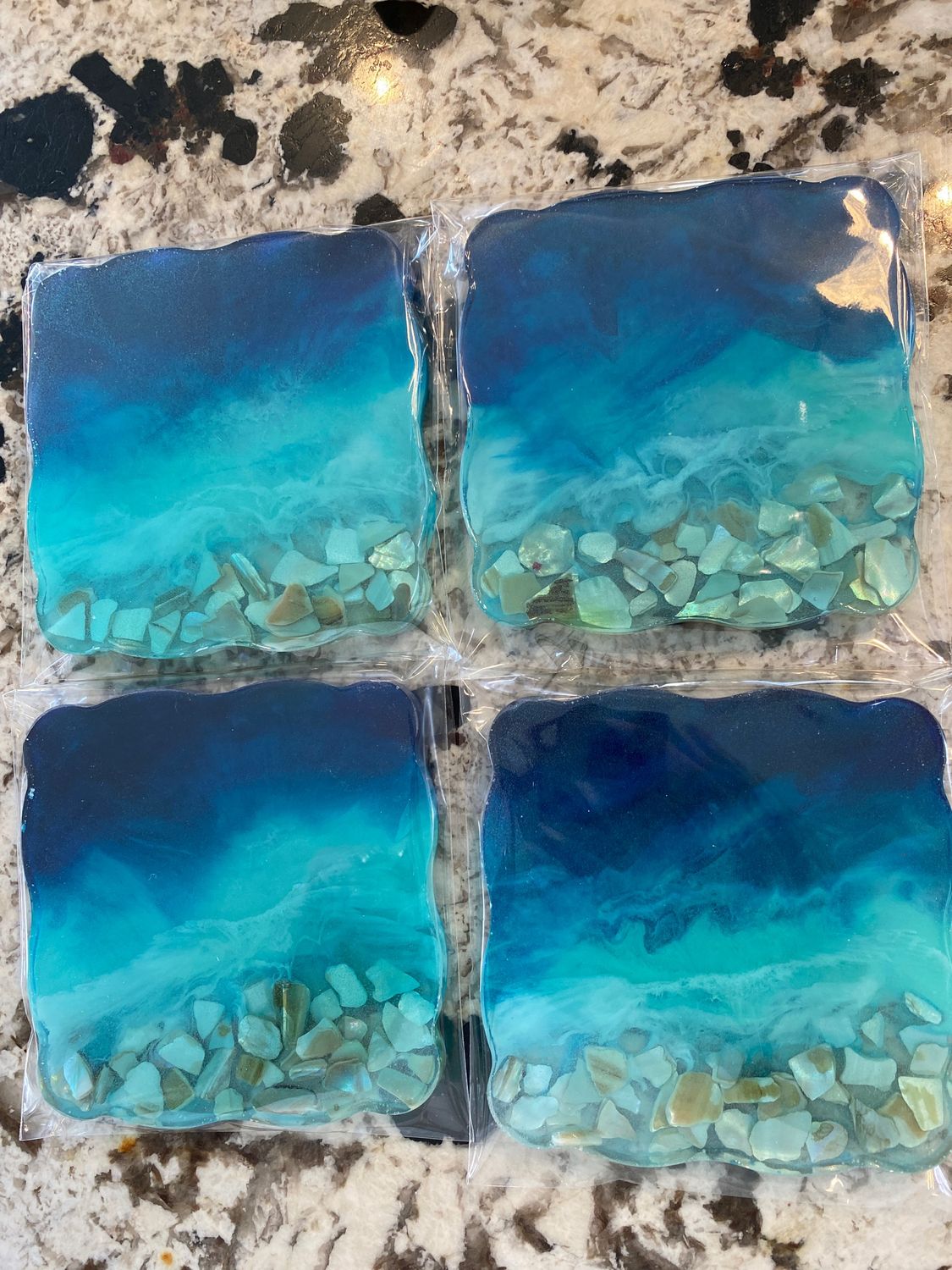 Coasters, Ocean Beach Mother Of Pearl Shells, Set of 4, 4”w