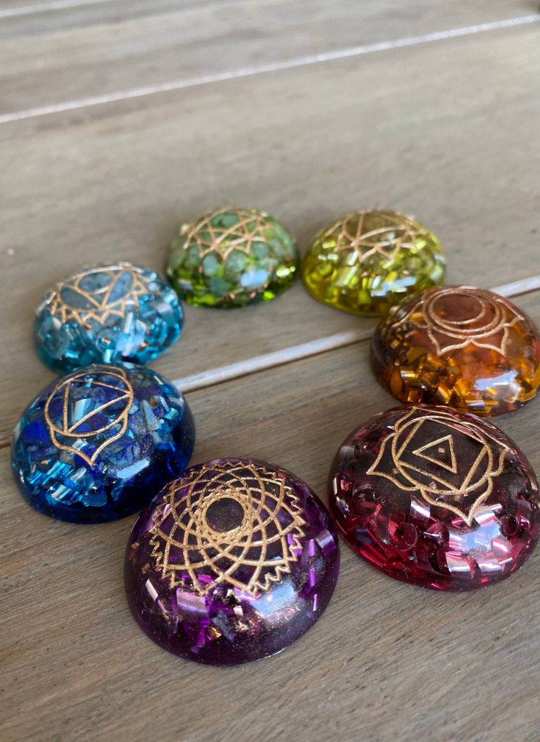 Orgonite Chakra Disc Set Of 7, Rounded Top