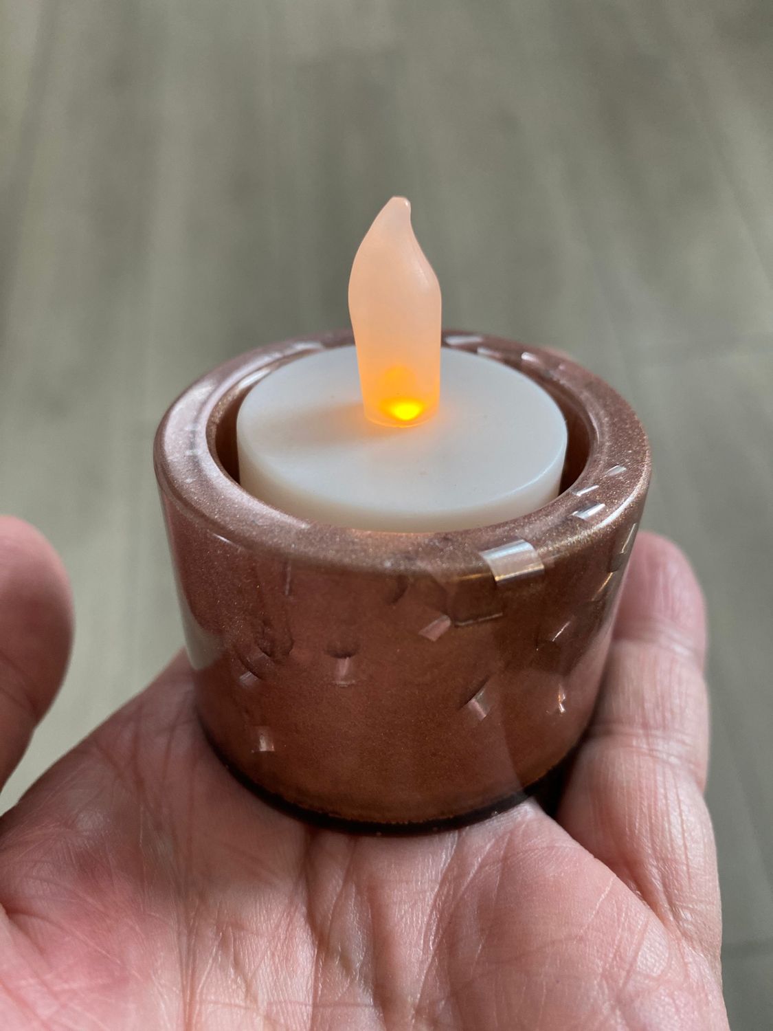 Orgonite Candle Holder, Round, Rose Gold
