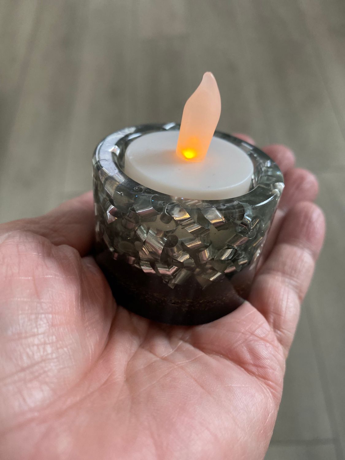 Orgonite Candle Holder, Round, Black Silver