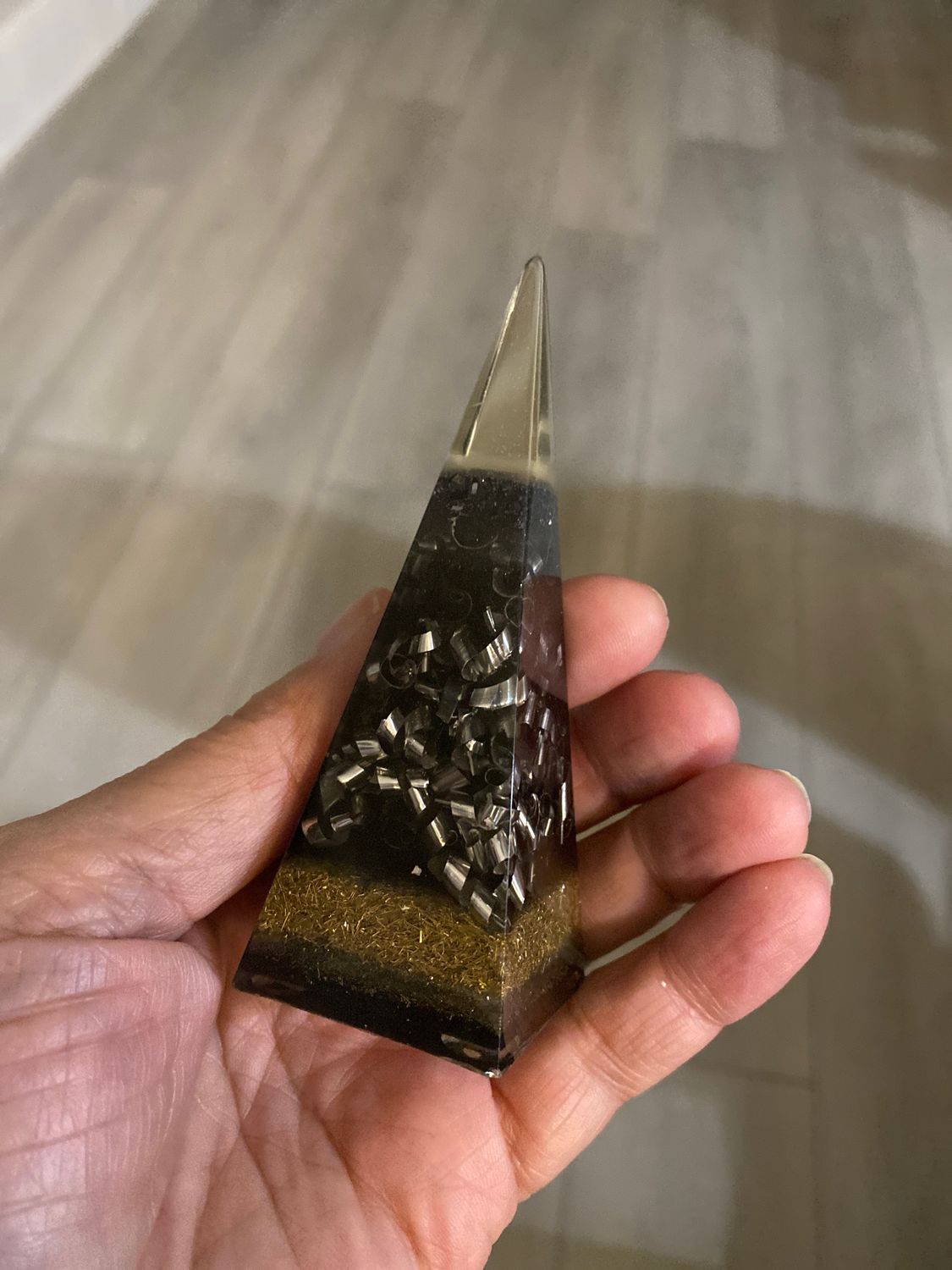 Orgonite Pillar Pyramid Sm, Black, 4”h x 1.5”w