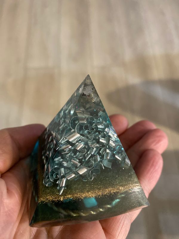 Orgonite pyramid Small, 2.6”h, Aqua